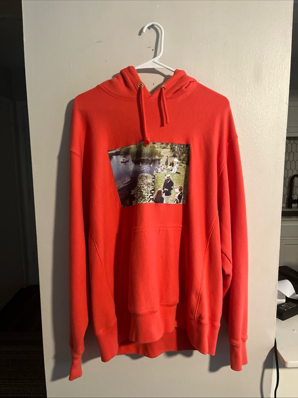 Rowing Blazers Red/Orange Lakeside Print Hoodie Sweatshirt XL w/minor stains